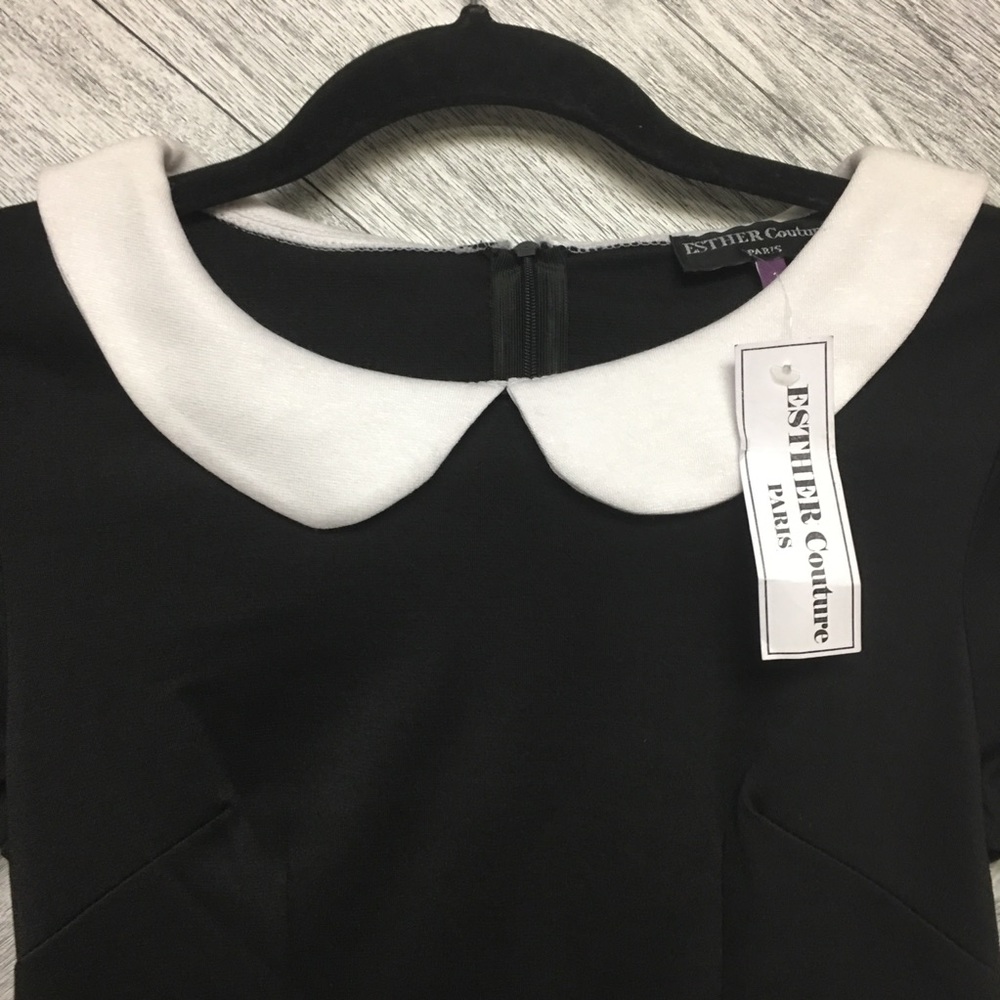 NEW! Black Midi Dress With White Collar Contrast - Picture 6 of 7